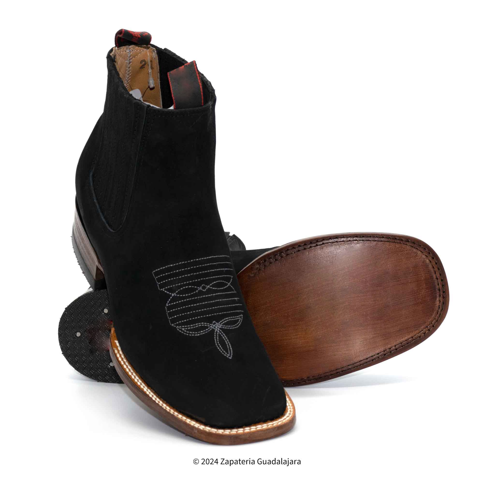 Men's Wide Square Toe Nobuck Black Leather Boot-706305 | Genuine