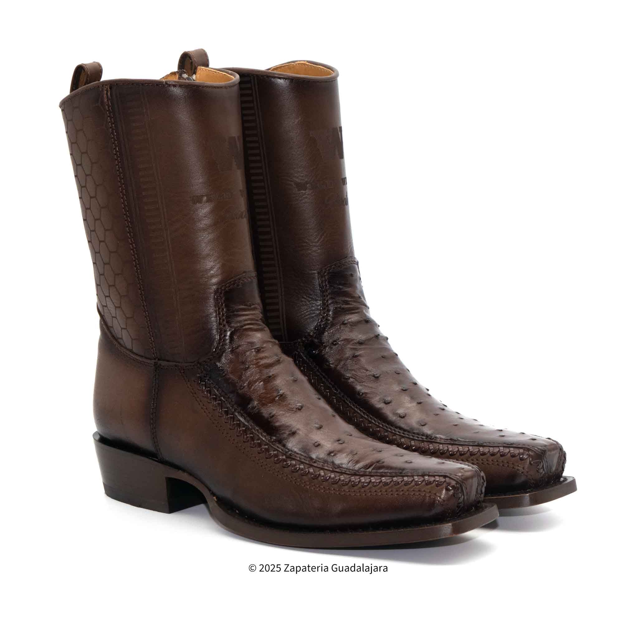 7 Toe Ostrich Faded Brown Leather Boot-257BFH0316 | Genuine