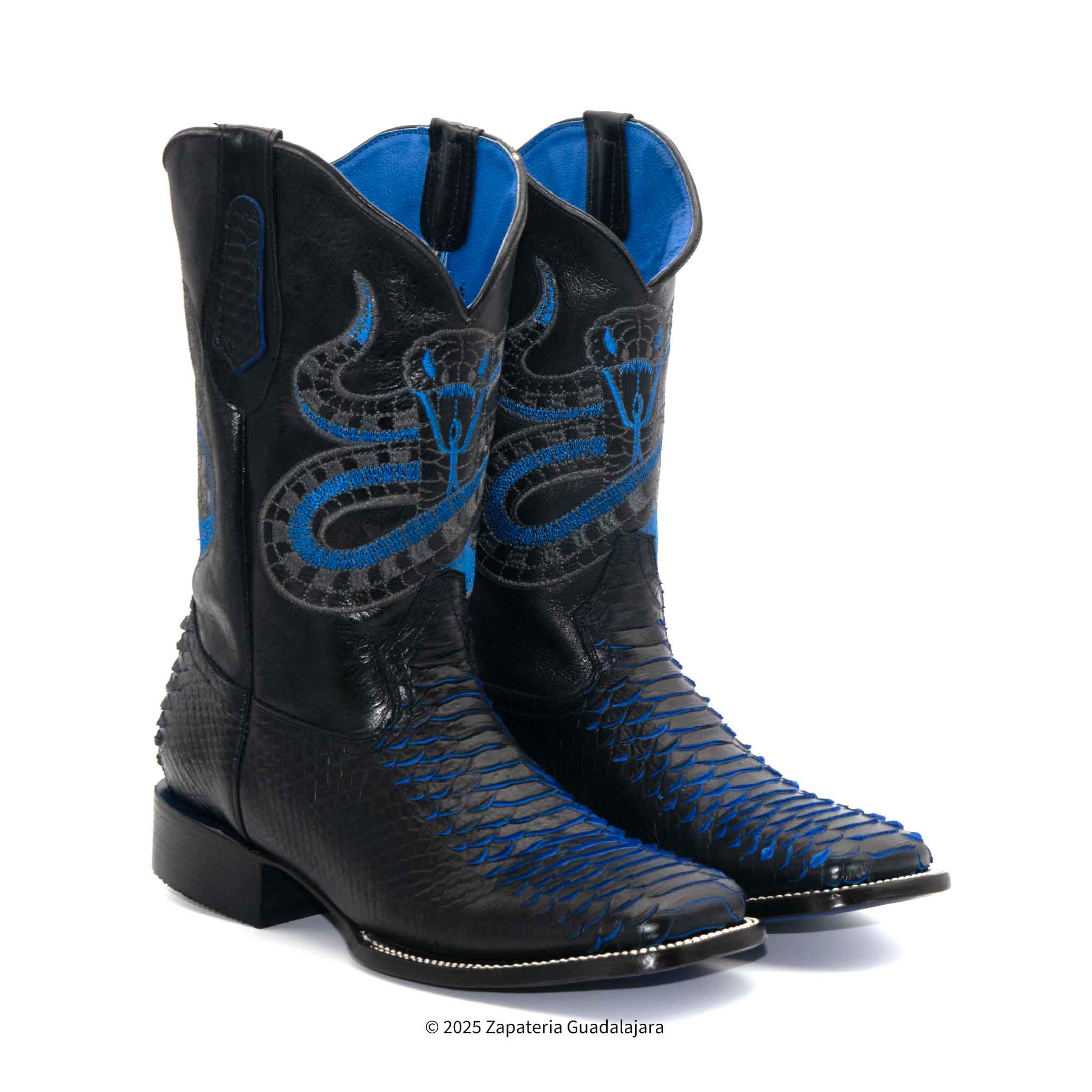 MEN'S BLUE VIPER WIDE SQUARE TOE FAUX PYTHON TRIBUTE LEATHER BOOT