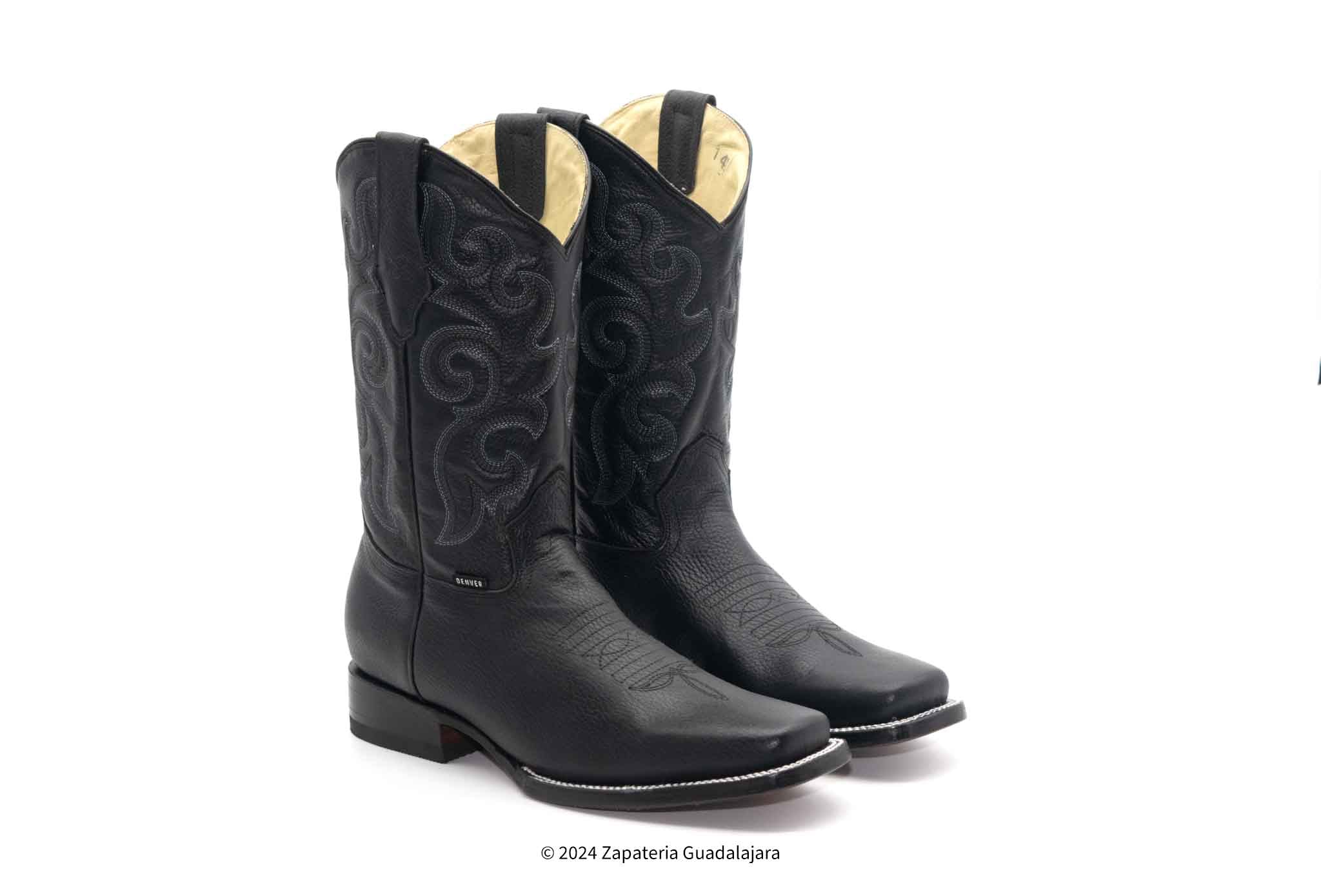 Men's Genuine Pull Up Leather Square Toe Boots - Black