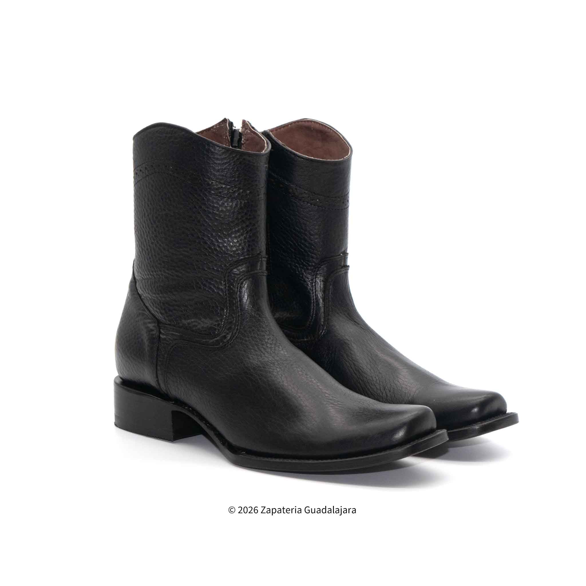 Dubai Toe Cowboy Black Leather Boot-H52PD0595 | Genuine Leather