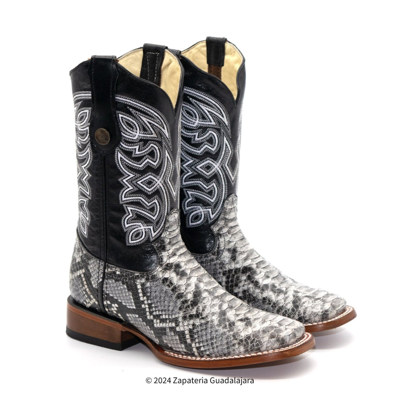 MEN'S WIDE SQUARE TOE PRINT PYTHON LEATHER COWBOY BOOT -H526304