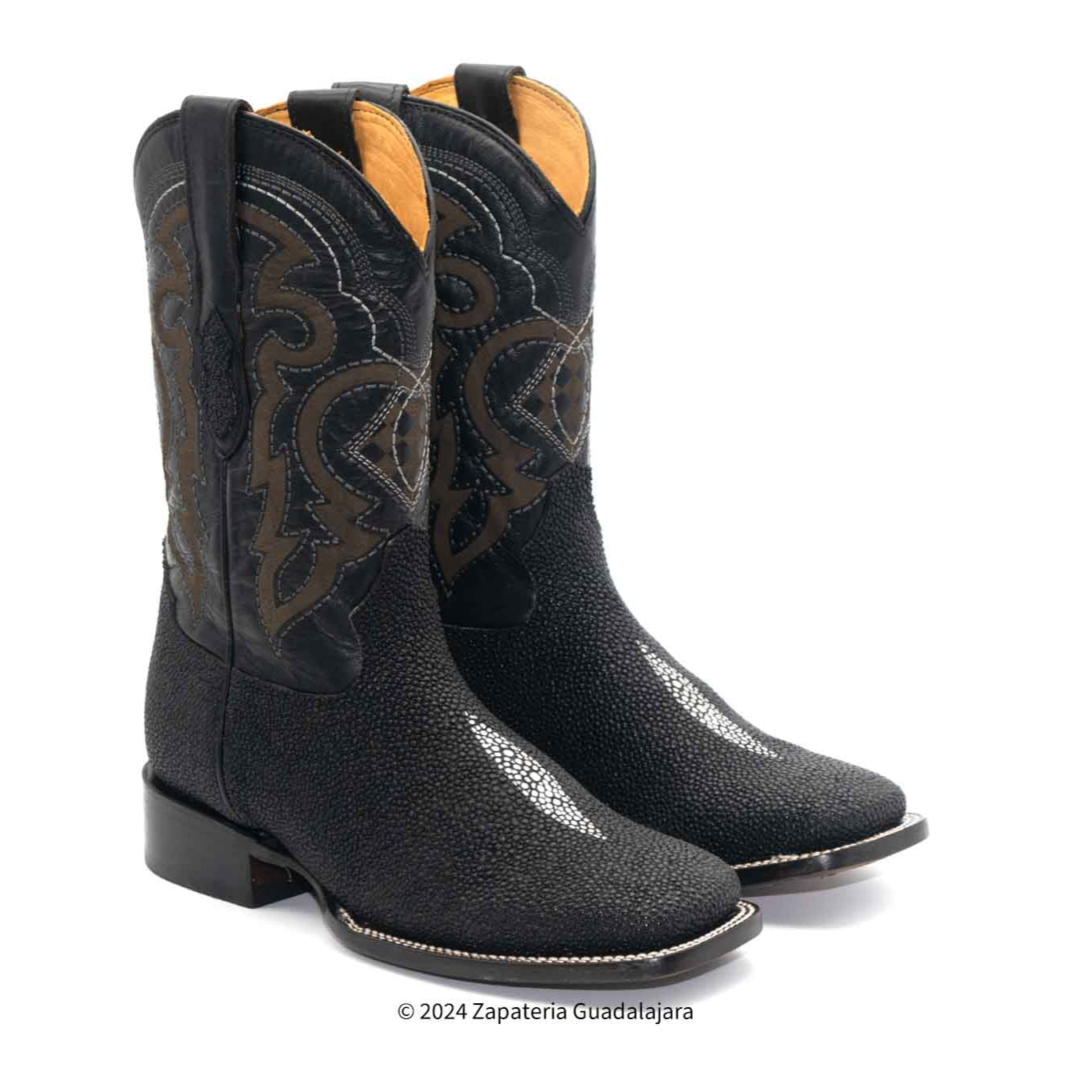 STINGRAY SINGLE STONE PRINT MEN'S WIDE SQUARE TOE BLACK LEATHER