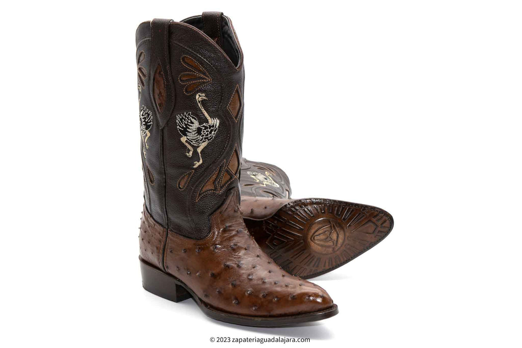 JB903 J-TOE FULL QUILL OSTRICH BROWN | Genuine Leather Vaquero Boots and Cowboy Hats | Zapateria Guadalajara | Authentic Mexican Western Wear