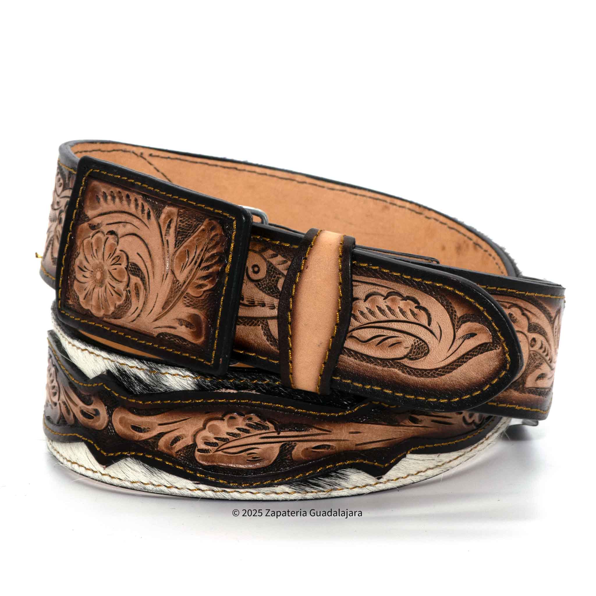 UNISEX HAND-TOOLED WESTERN LEATHER BELT BROWN-CIN005 | Genuine