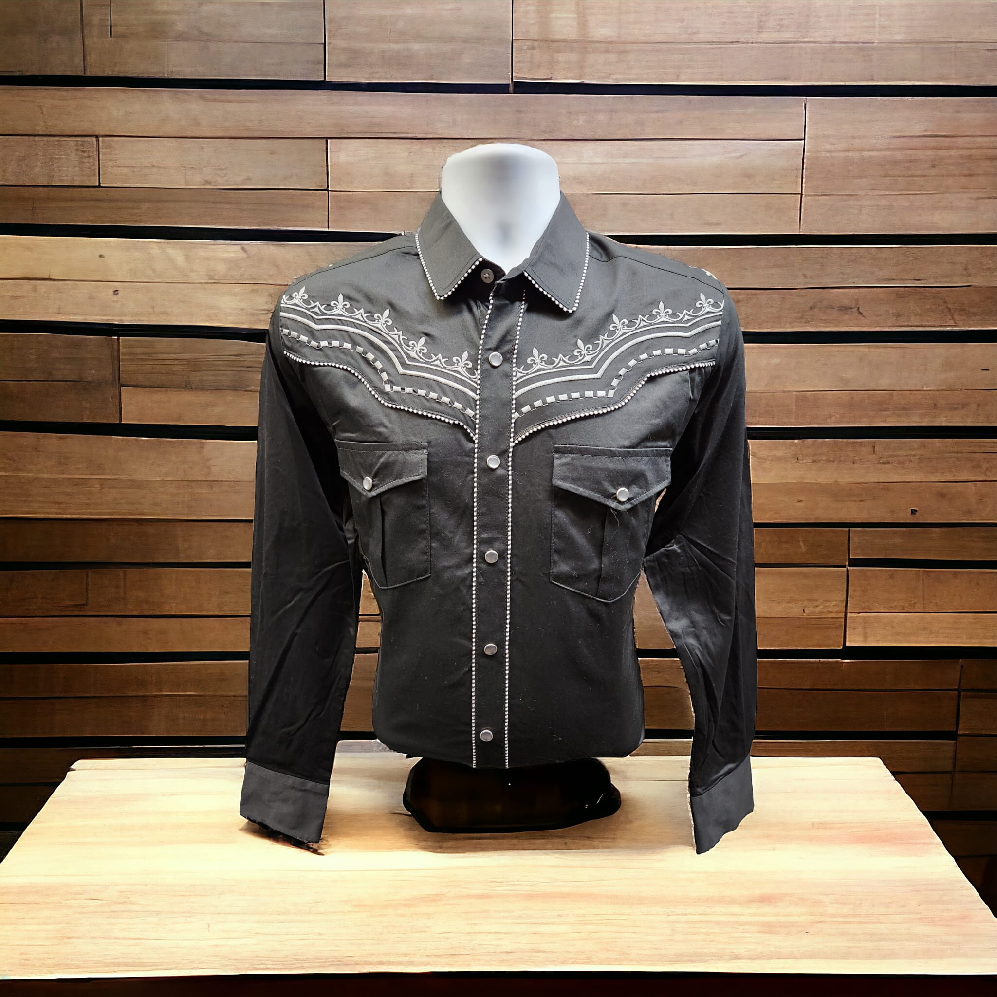 VA3543 Long Sleeve Embroidored Western Shirt Black/Silver