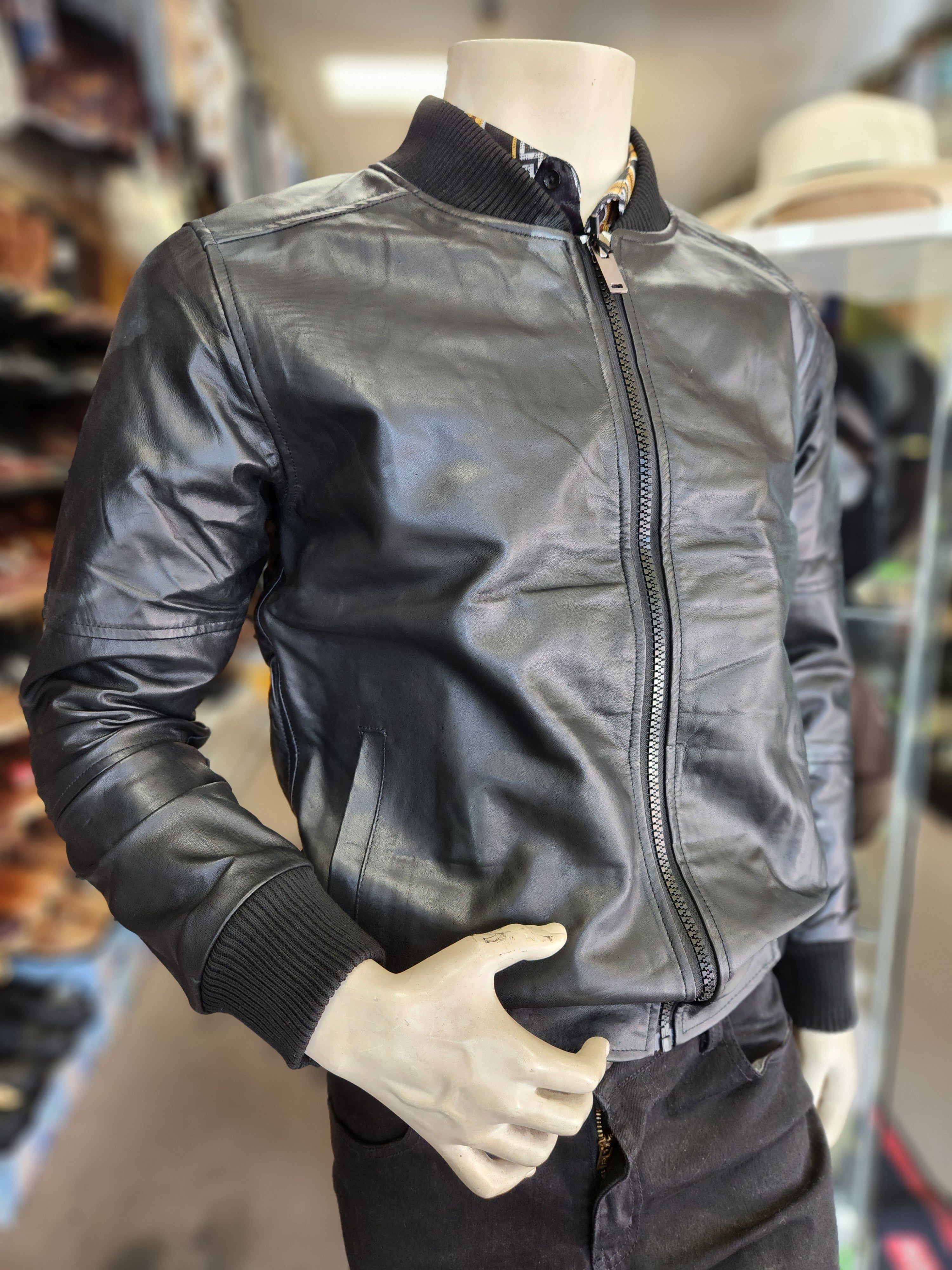 LB1 MEN BOMBER LAMB LEATHER JACKET BLACK | Genuine Leather Cowboy