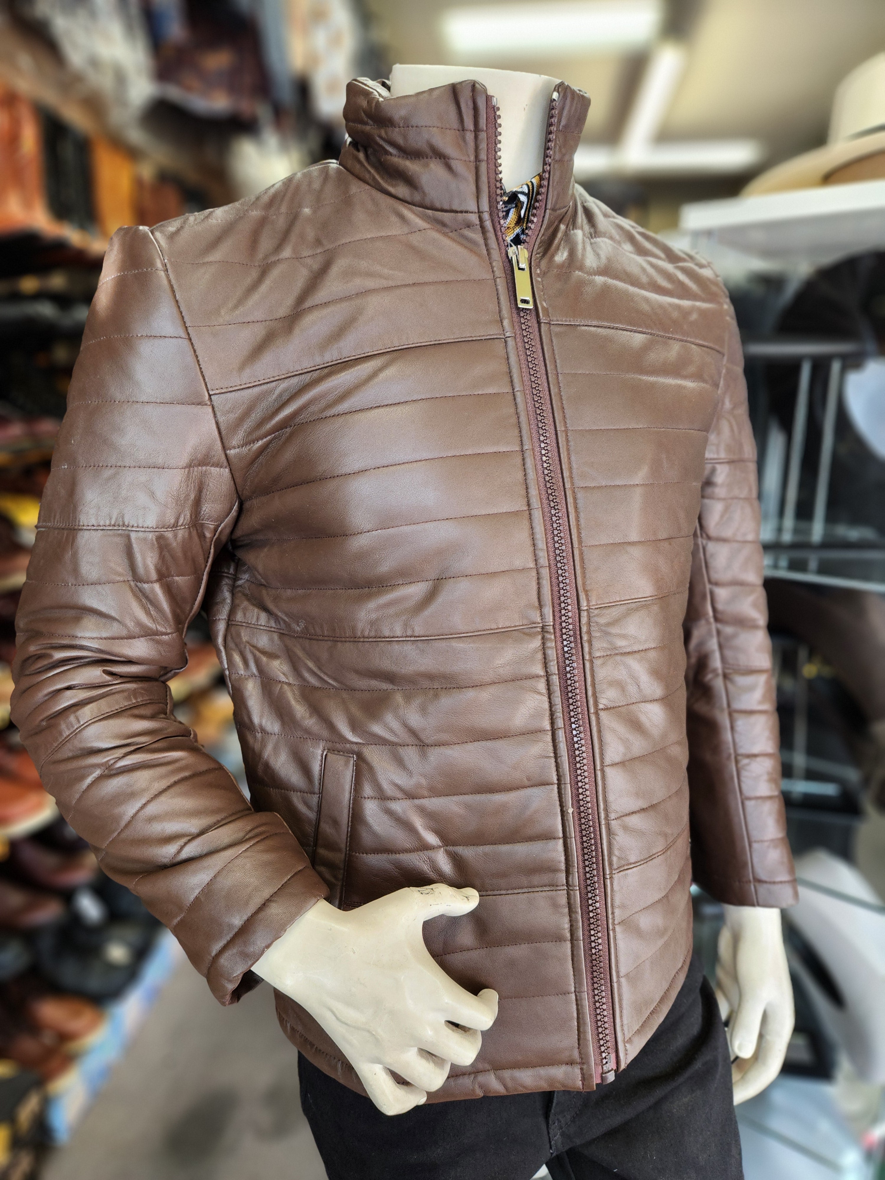 AB40L MEN LAMB LEATHER JACKET BROWN | Genuine Leather Cowboy Boots