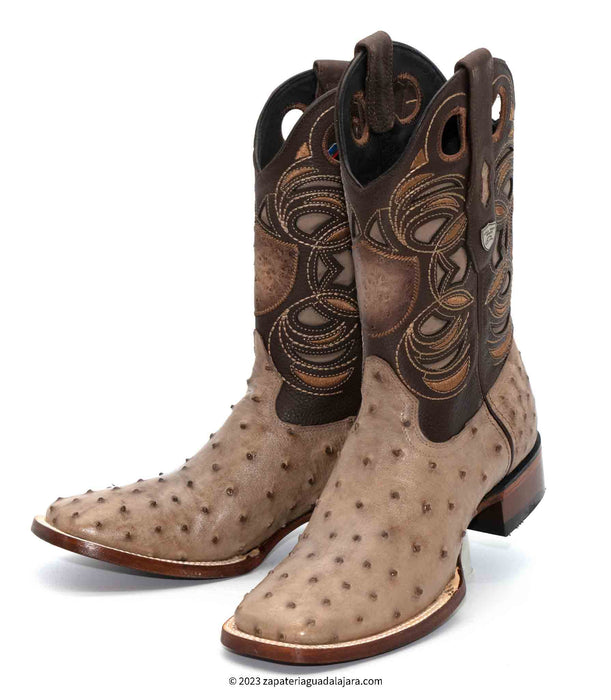 28240372 WIDE SQUARE TOE OSTRICH MOCHA | Genuine Leather Vaquero Boots and Cowboy Hats | Zapateria Guadalajara | Authentic Mexican Western Wear