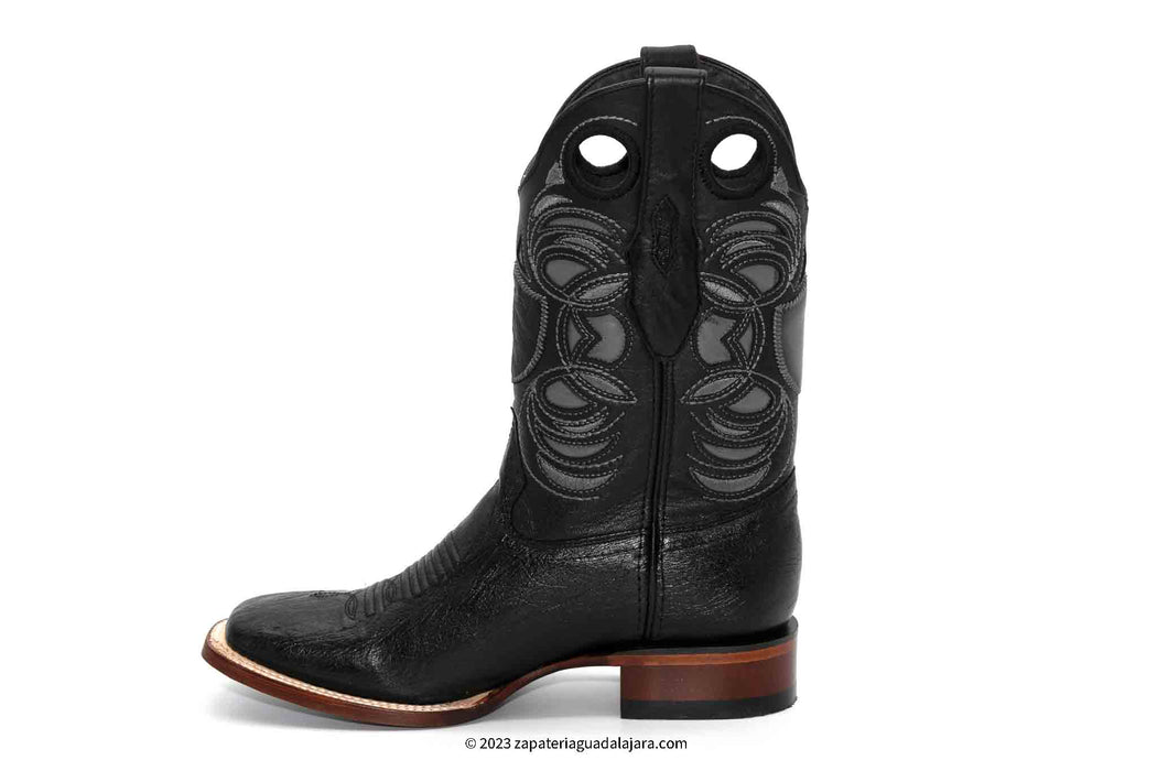 28249705 WIDE SQUARE TOE SMOOTH OSTRICH BLACK | Genuine Leather Vaquero Boots and Cowboy Hats | Zapateria Guadalajara | Authentic Mexican Western Wear
