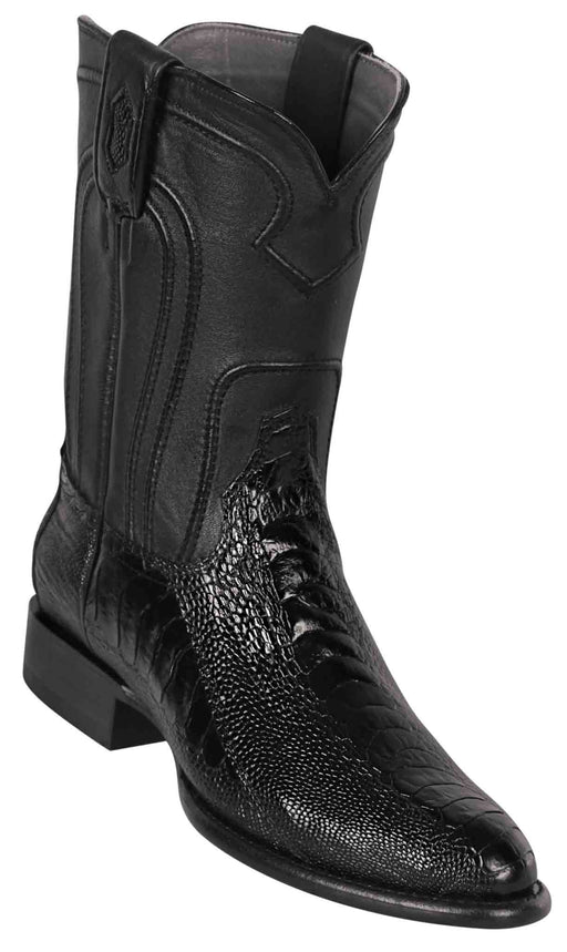 690505 LOS ALTOS BOOTS OSTRICH LEG ROPER BLACK | Genuine Leather Vaquero Boots and Cowboy Hats | Zapateria Guadalajara | Authentic Mexican Western Wear