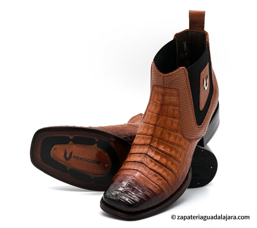 VESTIGIUM 782B8218 WIDE SQUARE TOE CAIMAN BELLY FADED COGNAC | Genuine Leather Vaquero Boots and Cowboy Hats | Zapateria Guadalajara | Authentic Mexican Western Wear