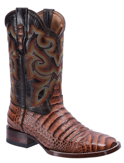 WIDE SQUARE TOE BELLY PRINT COGNAC | Genuine Leather Vaquero Boots and Cowboy Hats | Zapateria Guadalajara | Authentic Mexican Western Wear