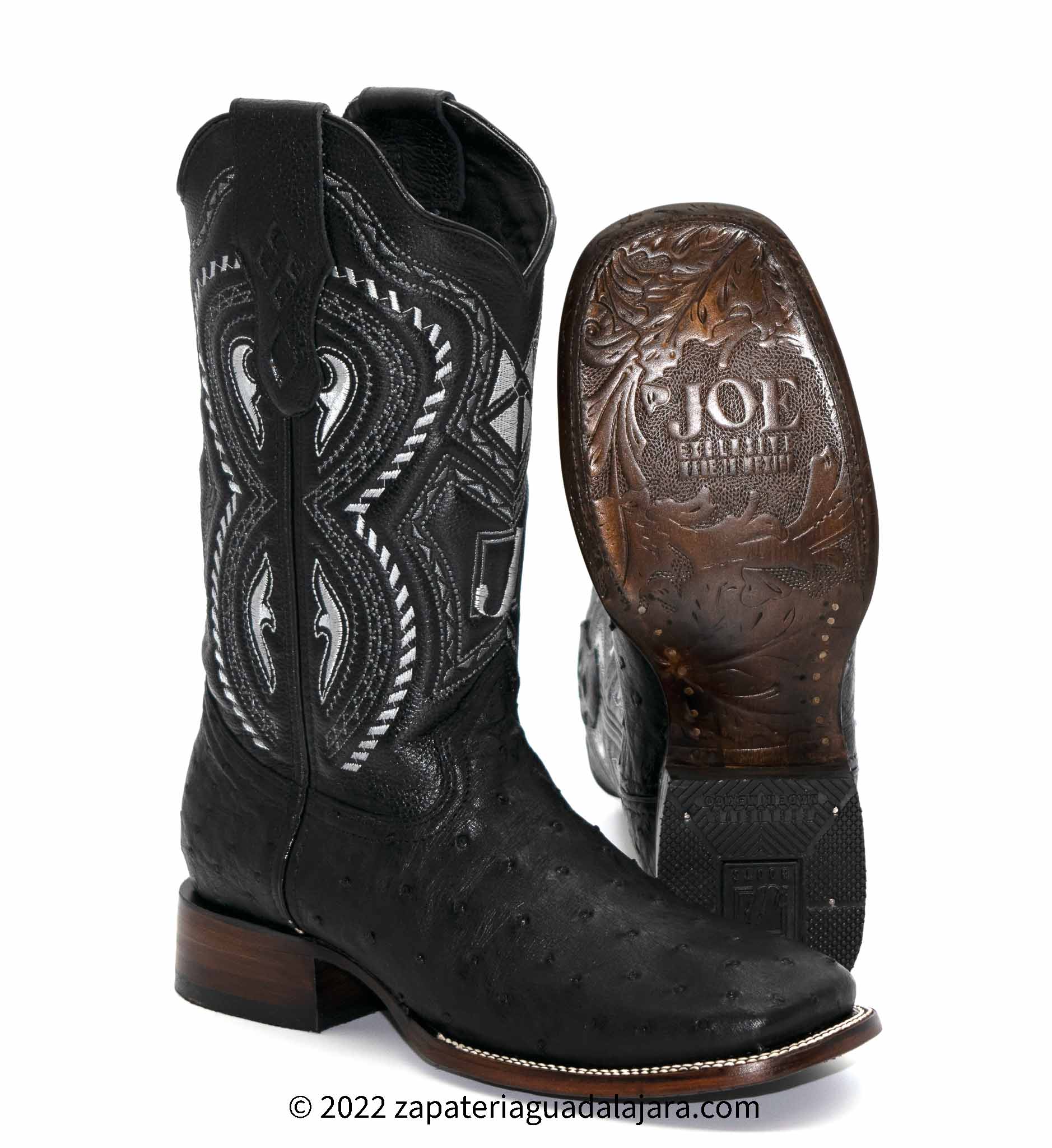 Black Ostrich Square Toe Boots main image 0