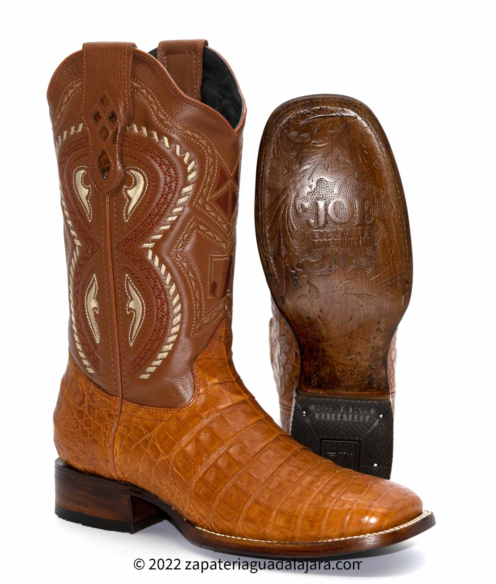 Caiman Square Toe Boots Cognac main image 1