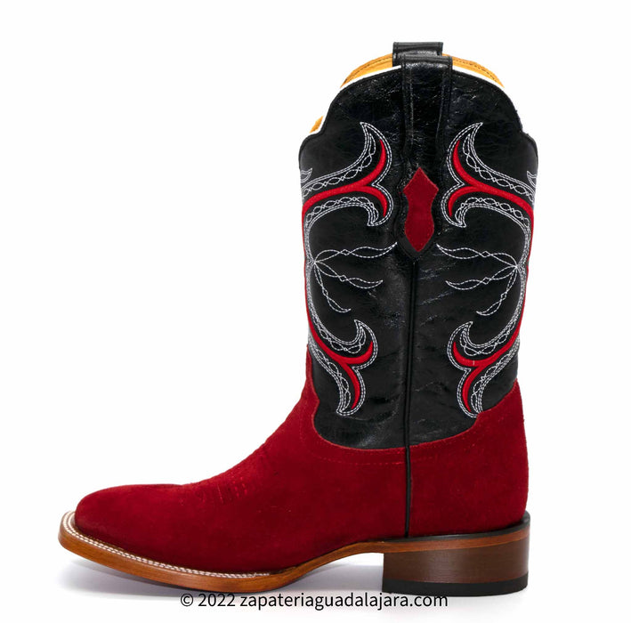 Q8226312 WIDE SQUARE TOE SUEDE LEATHER RED | Genuine Leather Vaquero Boots and Cowboy Hats | Zapateria Guadalajara | Authentic Mexican Western Wear