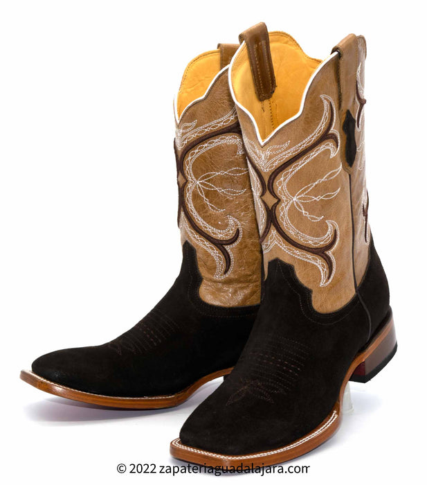 Q8226394 WIDE SQUARE TOE SUEDE LEATHER CHOCOLATE | Genuine Leather Vaquero Boots and Cowboy Hats | Zapateria Guadalajara | Authentic Mexican Western Wear