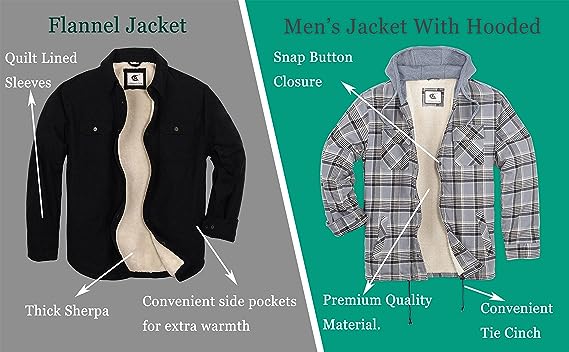 FLANNEL QUILTED SHERPA LINED JACKET/HOODED