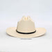 Beige cowboy hat with a black band on a white background