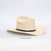 Beige cowboy hat with a black band on a white background