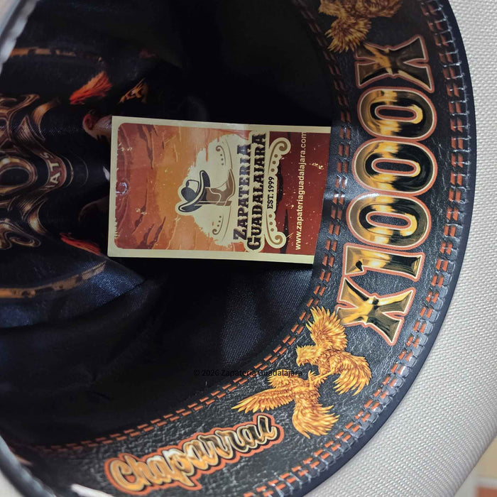 Close-up of a Chaparral 1000x hat with branding and roosters design details.