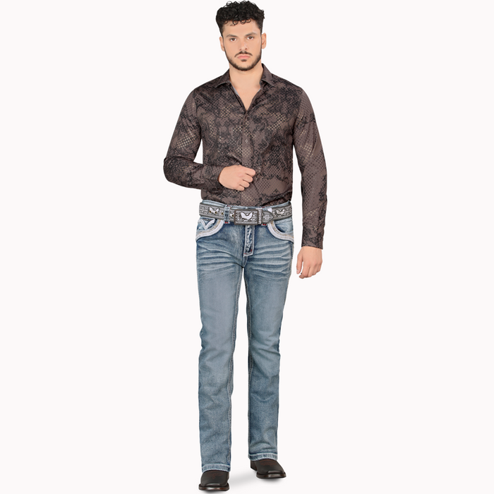 Medium Blue Western Stretch Premium Demin Jeans-LAM12101