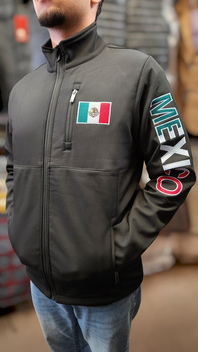 MEXICO SOFT SHELL EMBROIDORED BLACK ZIPPER JACKET FOR MEN -#7055