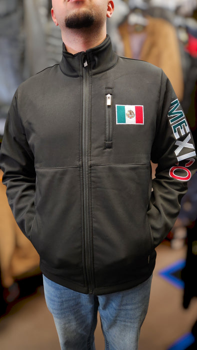 MEXICO SOFT SHELL EMBROIDORED BLACK ZIPPER JACKET FOR MEN -#7055