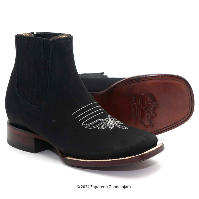 Women's Black Nobuck Square toe leather boot-206305