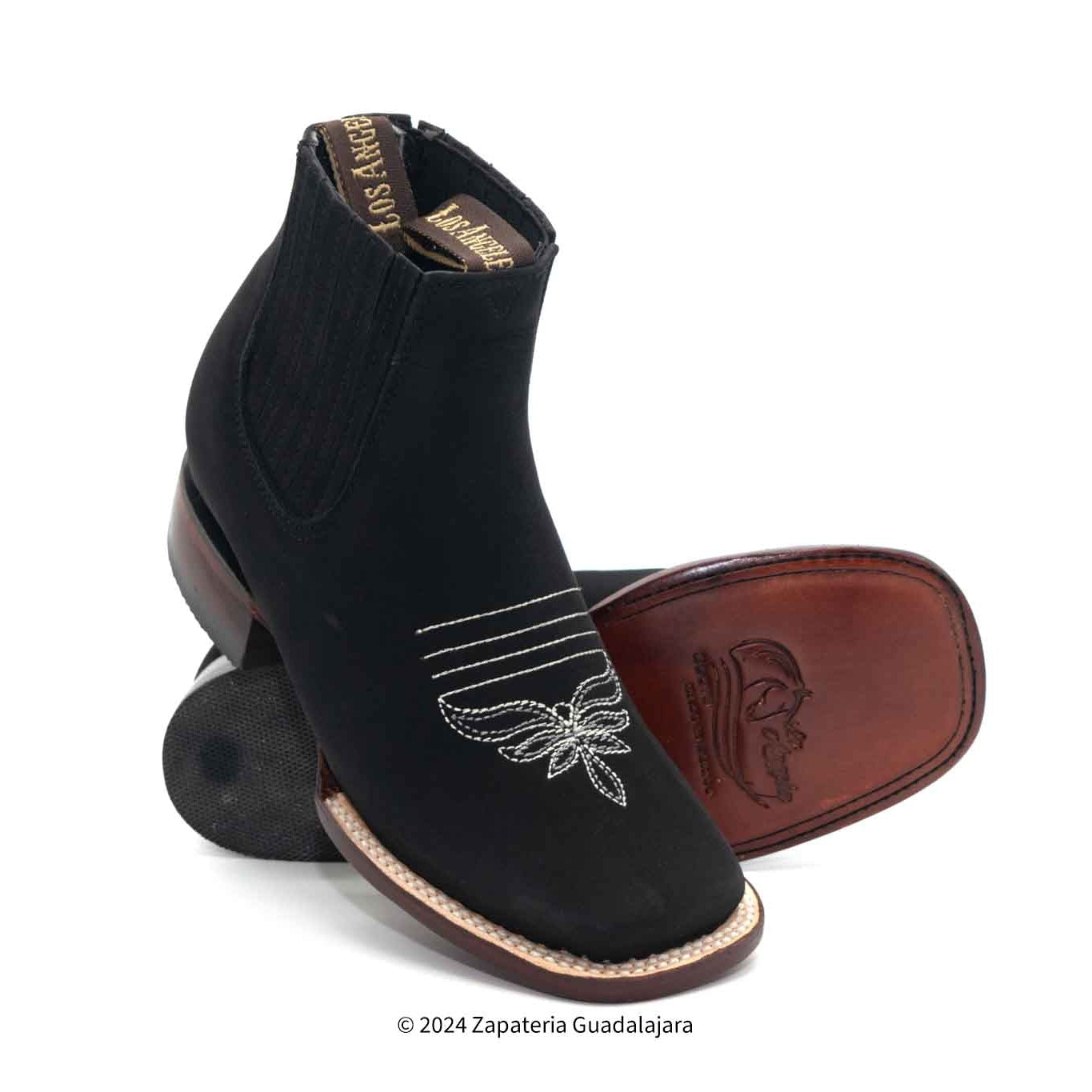 Women's Black Nobuck Square toe leather boot-206305 | Genuine