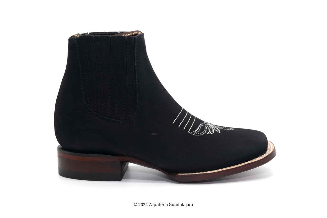 206305 WOMEN WIDE SQUARE TOE NOBUCK BLACK LEATHER BOOT