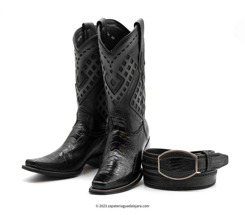 2760505 Ostrich Leg European Toe Black | Genuine Leather Vaquero Boots and Cowboy Hats | Zapateria Guadalajara | Authentic Mexican Western Wear
