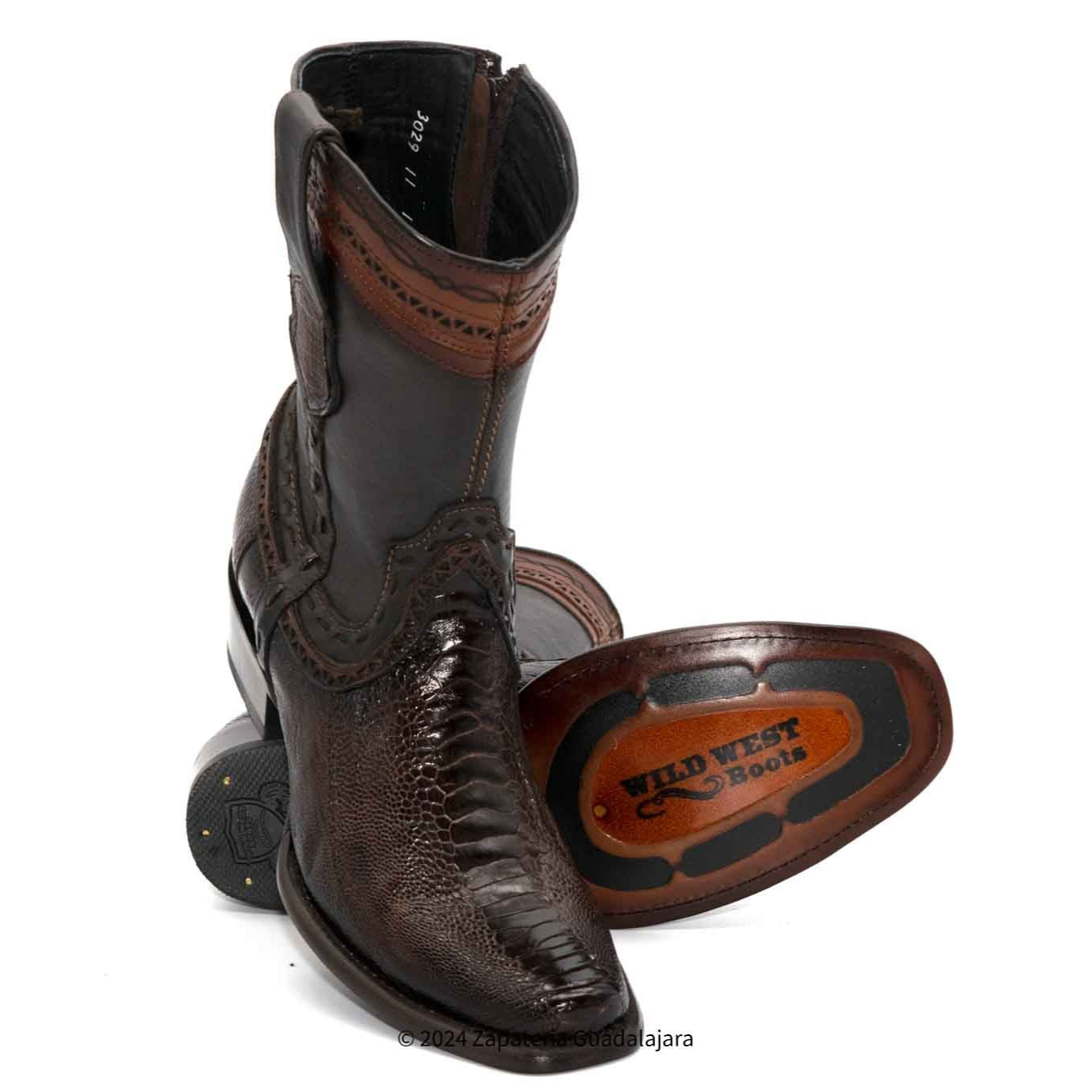 Men's Dubai Ostrich Leg Faded Brown Leather Boot-279B0516