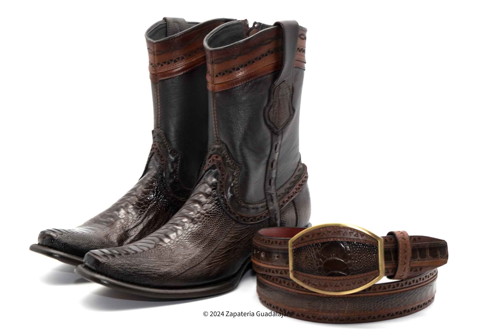 Men's Dubai Ostrich Leg Faded Brown Leather Boot-279B0516