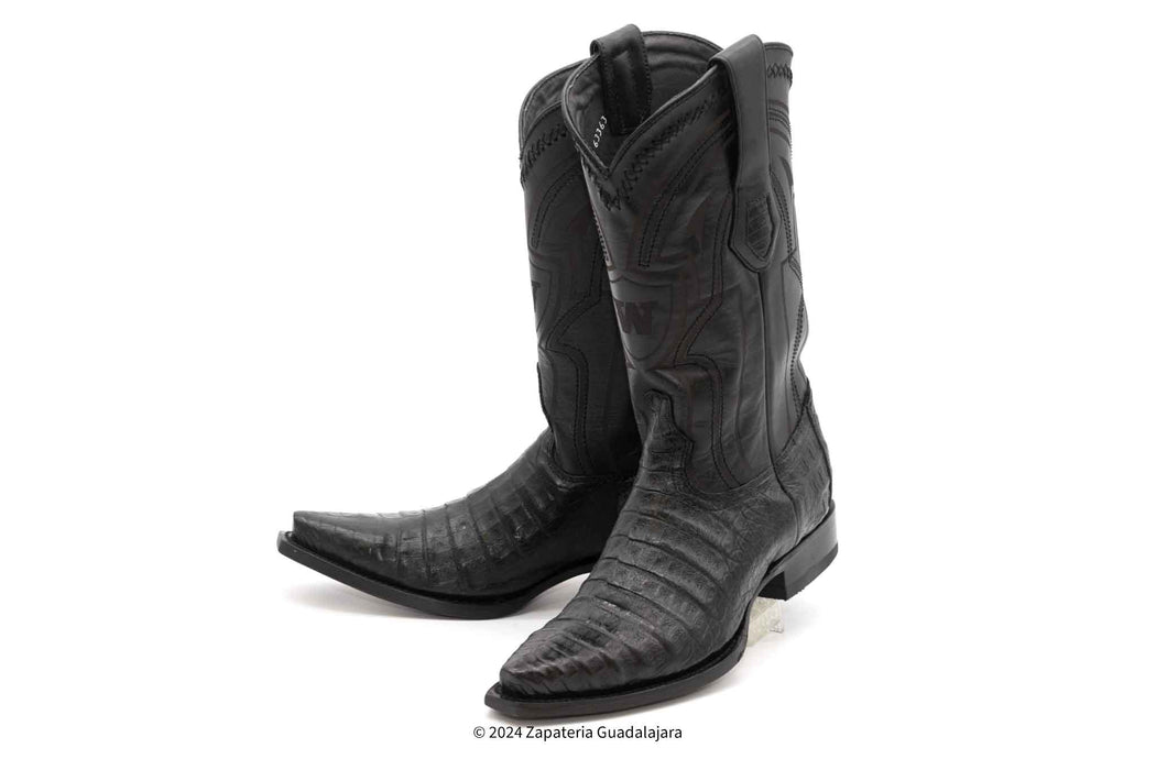 294L8205 MEN SNIP TOE CAIMAN BELLY BLACK LEATHER BOOT