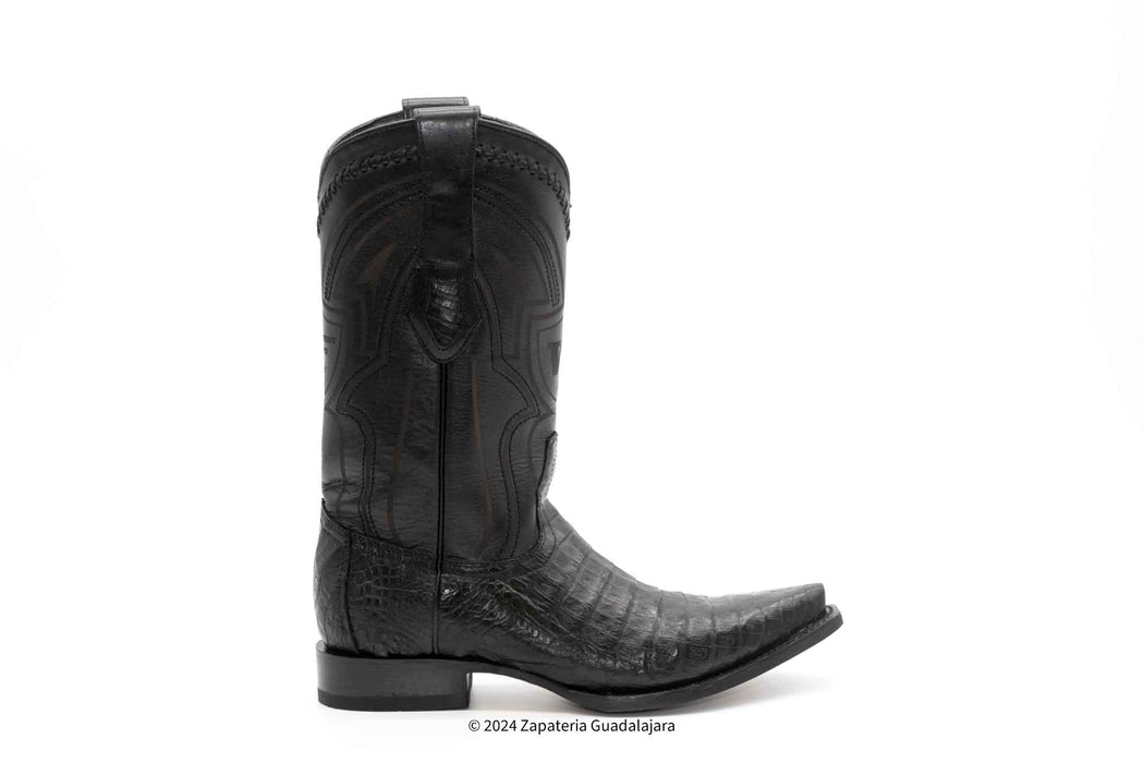 294L8205 MEN SNIP TOE CAIMAN BELLY BLACK LEATHER BOOT