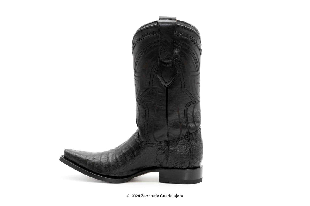 294L8205 MEN SNIP TOE CAIMAN BELLY BLACK LEATHER BOOT