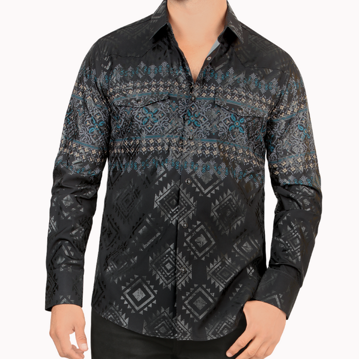 Black Long Sleeve Western Fashion Shirt-LAM3039