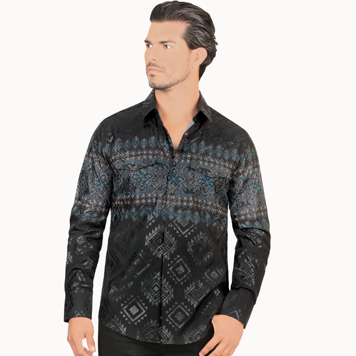Black Long Sleeve Western Fashion Shirt-LAM3039