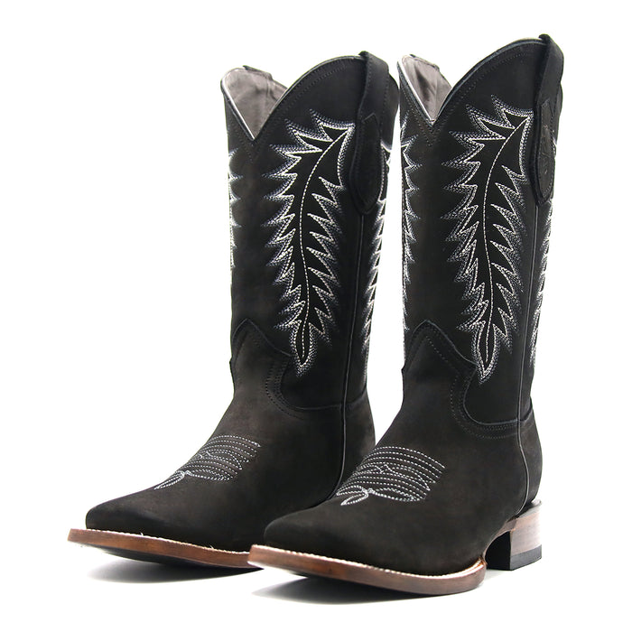 2460082601 YOUTH WIDE SQUARE TOE NOBUCK BLACK LEATHER BOOT