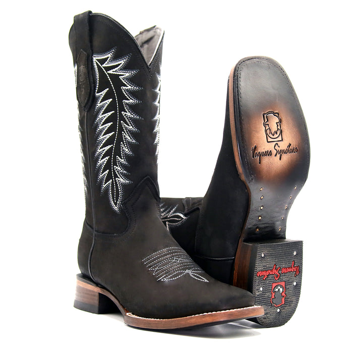 2460082601 YOUTH WIDE SQUARE TOE NOBUCK BLACK LEATHER BOOT