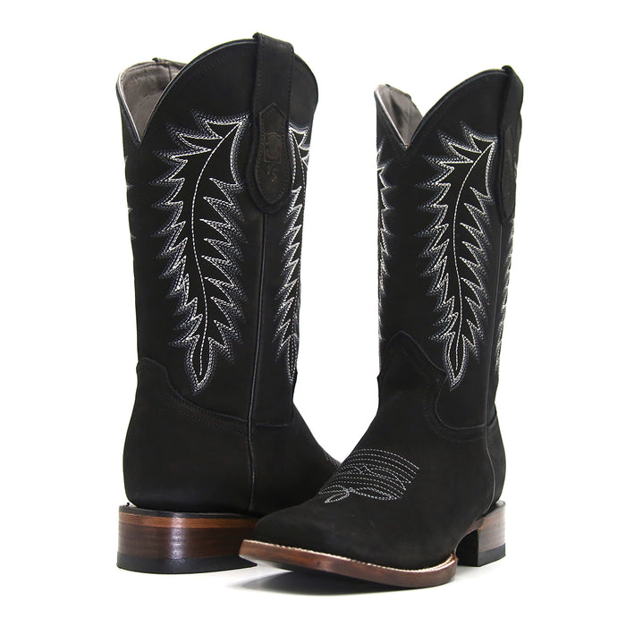 2460082601 WOMEN WIDE SQUARE TOE NOBUCK BLACK LEATHER BOOT