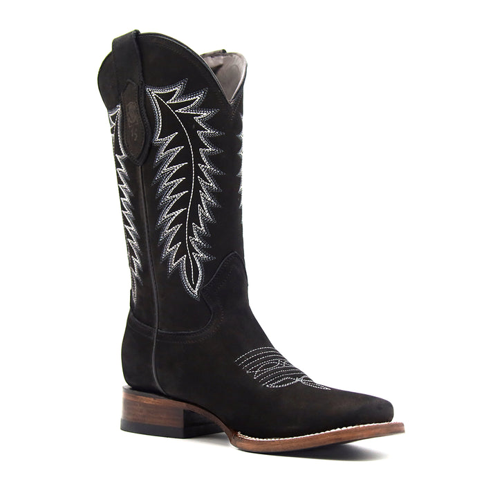 2460082601 YOUTH WIDE SQUARE TOE NOBUCK BLACK LEATHER BOOT