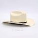 Beige cowboy hat with a black band on a white background