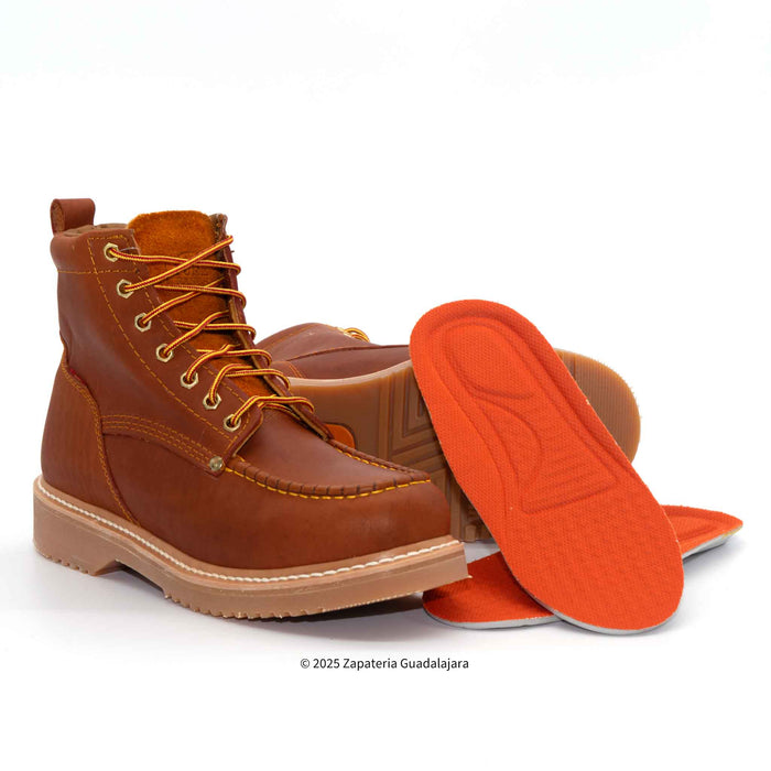 6" Soft Toe Grasso Tan Rubber Sole Leather Boot -2406