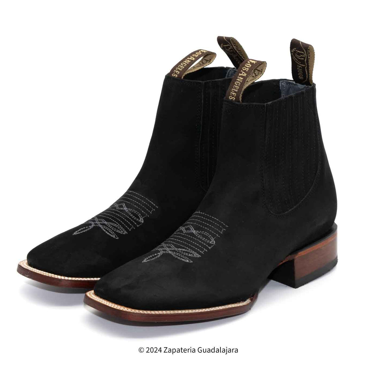Black Nobuck square toe leather boot-706305 | Genuine Leather