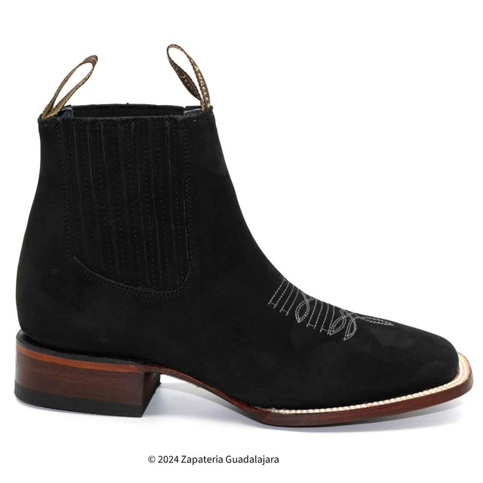 Black Nobuck square toe leather boot-706305