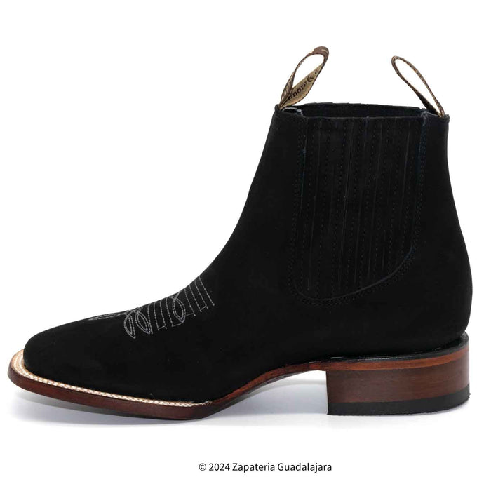 Black Nobuck square toe leather boot-706305