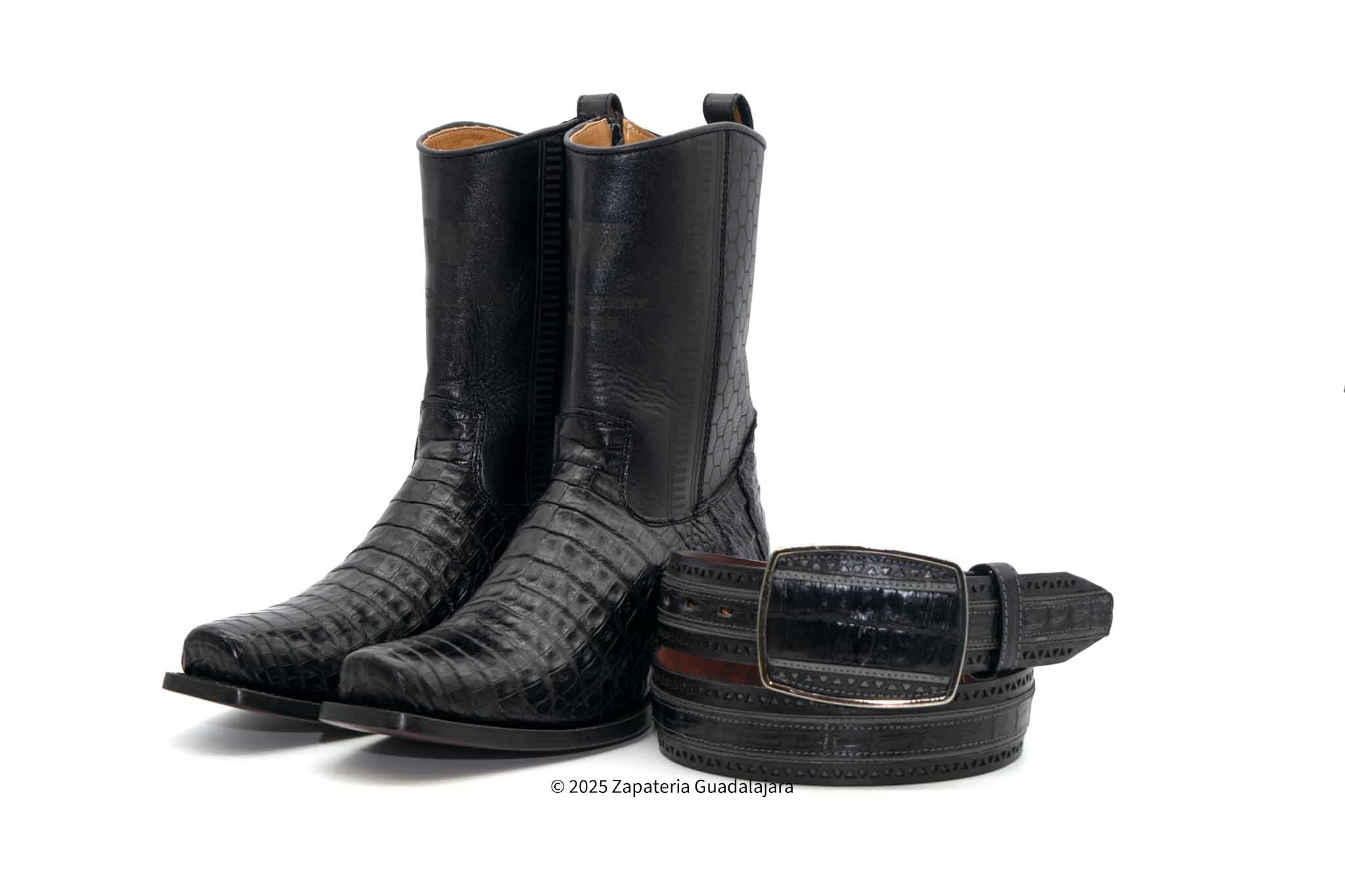 7 TOE CAIMAN BELLY BLACK ZIPPER COWBOY BOOT -258BI8205 | Genuine
