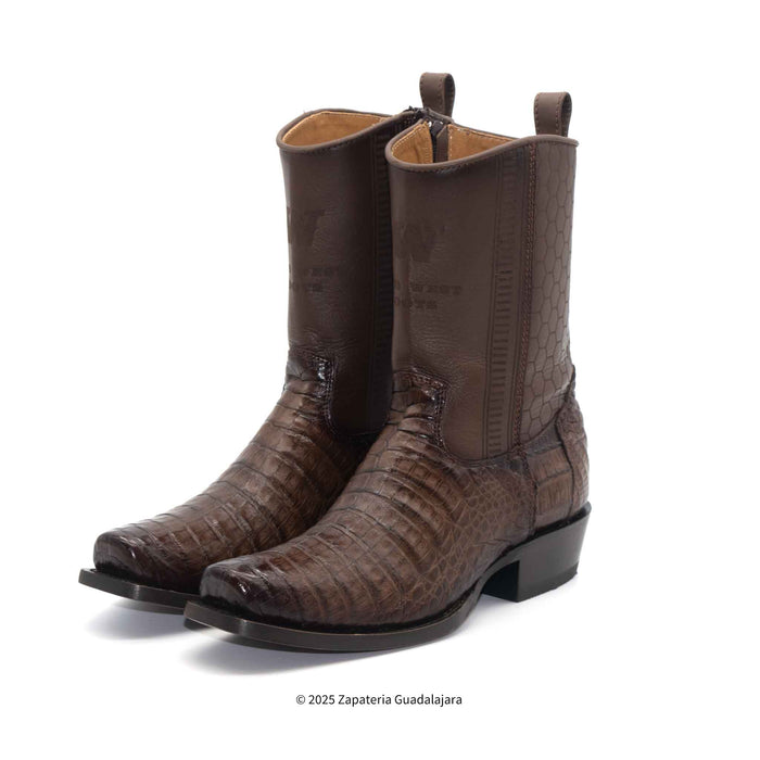 7 TOE CAIMAN BELLY FADED BROWN ZIPPER COWBOY BOOT -258BI8216